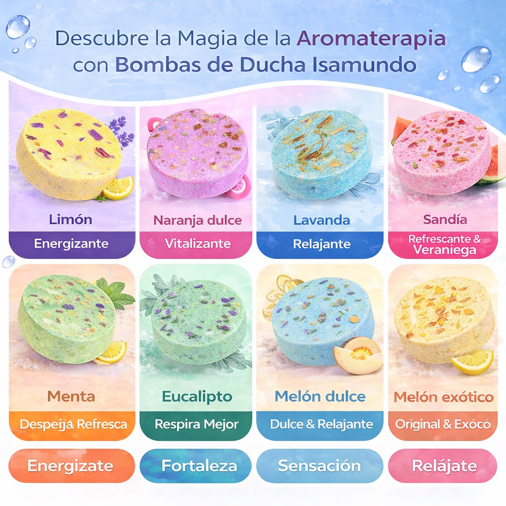 Transforma tu ducha en un spa – Cofre Isamundo con 8 bombas aromáticas - Isamundo